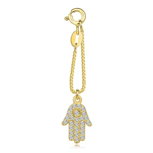 Srebrny 925 wisiorek - kolor złoty, ręka Fatimy, okrągła cyrkonia, krótki łańcuszek