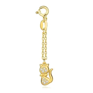 Wisiorek ze srebra 925 - kolor złoty, kot z ogonem, przezroczyste cyrkonie, krótki łańcuszek