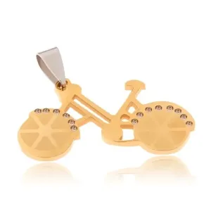 Wisiorek ze stali chirurgicznej - rower w złotym kolorze, przezroczyste cyrkonie