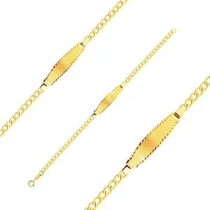 Bransoletka z żółtego 18K złota - płaskie oczka, blaszka, satynowa powierzchnia, rowkowanie, 160 mm