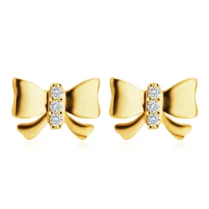 Diamentowe kolczyki z żółtego 14K złota - motyl z lśniącymi skrzydłami, okrągłe brylanty
