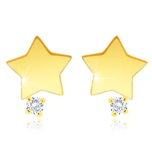 Kolczyki sztyfty z 14K żółtego złota - gwiazda z cyrkonią w bezbarwnym odcieniu