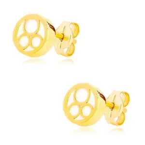 Kolczyki z żółtego złota 585 - koło z naturalną perłą i trzy pierścienie
