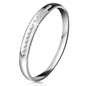 Brylantowy pierścionek z białego 14K złota - błyszcząca linia drobnych bezbarwnych diamentów - Rozmiar : 56