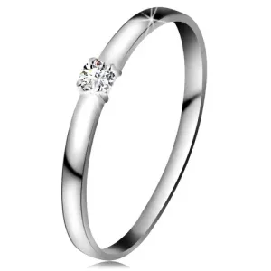 Brylantowy pierścionek z białego 14K złota - brylant bezbarwnego koloru, lśniące ramiona - Rozmiar : 50