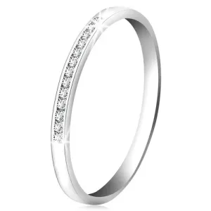 Brylantowy pierścionek z białego 14K złota - lśniąca linia małych bezbarwnych diamentów - Rozmiar : 49