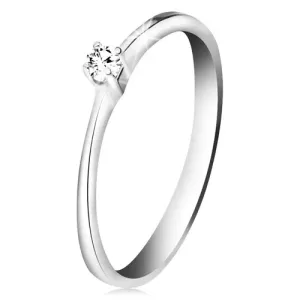 Brylantowy pierścionek z białego złota 585 - błyszczący bezbarwny diament w czteroramiennym koszyczku - Rozmiar : 58