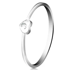 Diamentowy pierścionek w białym 9K złocie - serce z bezbarwnym brylantem - Rozmiar : 54