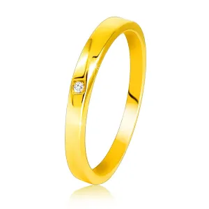 Pierścionek z żółtego 14K złota - delikatnie skośne ramiona, przezroczysta cyrkonia - Rozmiar : 58