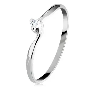 Zaręczynowy pierścionek z białego 14K złota - przezroczysty wyszlifowany diament, wąskie ramiona - Rozmiar : 54