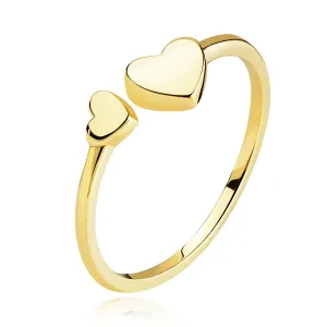 Złoty 14K pierścionek z żółtego złota - gładkie serca, otwarte ramiona - Rozmiar : 54