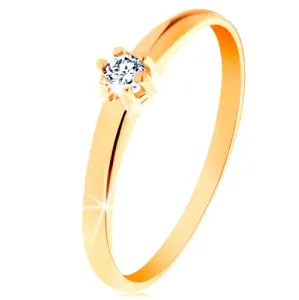 Złoty pierścionek 585 - okrągły diament bezbarwnego koloru w koszyczku  - Rozmiar : 49