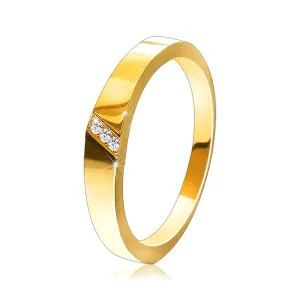 Złoty pierścionek z 14K złota - ukośne nacięcie z osadzonymi cyrkoniami - Rozmiar : 49
