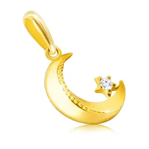 Diamentowy wisiorek z 14K żółtego złota - półksiężyc z gwiazdą, błyszczący brylant
