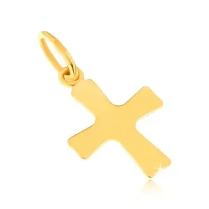 Lśniący wisiorek z żółtego złota 14K - płaski mały krzyż, lekko rozszerzające się ramiona