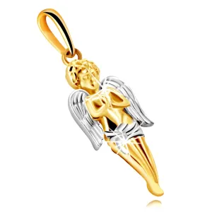 Zawieszka wykonana z kombinowanego złota 375 - modlący się anioł ze skrzydłami