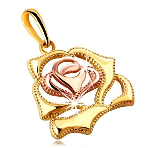 Zawieszka z kombinowanego 14K złota - lśniąca kwitnąca róża