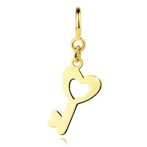 Złota 9K zawieszka do bransoletki - klucz z wycięciem w kształcie serca, odpinana