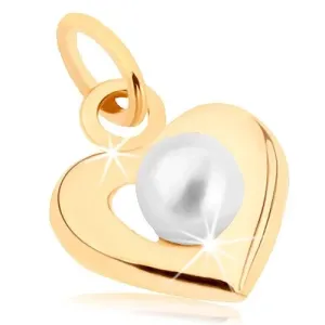 Złoty wisiorek 375 - szeroki zarys serca, biała okrągła perełka