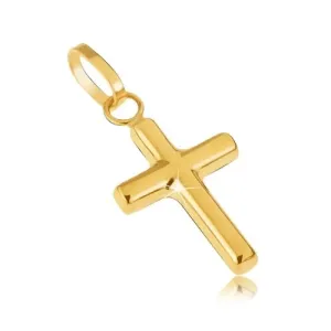 Złoty wisiorek 585 - drobny krzyż łaciński, lustrzany połysk