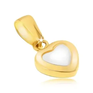 Złoty wisiorek 585 - dwukolorowe symetryczne serce, lśniąca zaokrąglona powierzchnia
