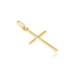 Złoty wisiorek 585 - mały lśniący krzyż z wygrawerowanym X