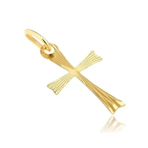 Złoty wisiorek 925 - krzyżyk z rozdwojonymi ramionami i promieniami