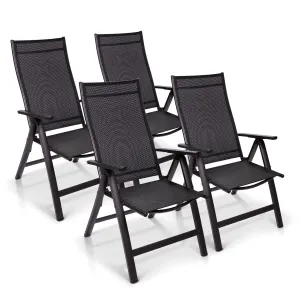 Blumfeldt London, regulowane krzesło ogrodowe, fotel ogrodowy, zestaw 4 sztuk, Textilene, aluminium, 6 pozycji, składane #94622