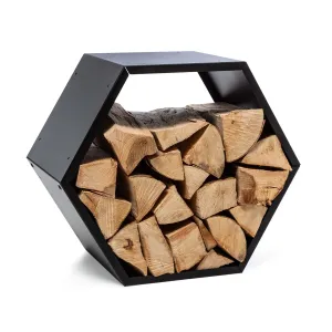 Blumfeldt Hexawood Black, stojak na drewno kominkowe, sześciokątny kształt, 50,2 x 58 x 32 cm