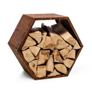 Blumfeldt Hexawood Rust, stojak na drewno kominkowe, sześciokątny kształt, 50,2 x 58 x 32 cm