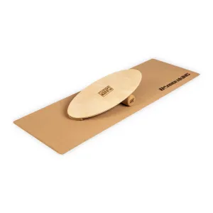 BoarderKING Indoorboard Allrounder, deska do balansowania + mata + wałek, drewno/korek, naturalna #92404