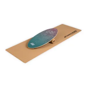 BoarderKING Indoorboard Allrounder, deska do balansowania + mata + wałek, drewno/korek, naturalna #93765