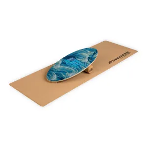BoarderKING Indoorboard Allrounder, deska do balansowania + mata + wałek, drewno/korek, naturalna #93766