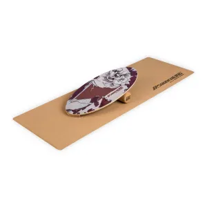BoarderKING Indoorboard Allrounder, deska do balansowania + mata + wałek, drewno/korek, naturalna #93767