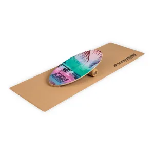 BoarderKING Indoorboard Allrounder, deska do balansowania + mata + wałek, drewno/korek, naturalna #93768