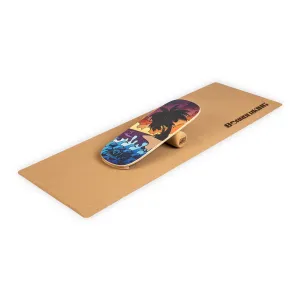 BoarderKING Indoorboard Classic, deska do balansowania + mata + wałek, drewno/korek, czerwona #92411