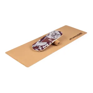 BoarderKING Indoorboard Classic, deska do balansowania + mata + wałek, drewno/korek, czerwona #93718