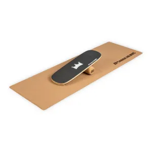BoarderKING Indoorboard Classic, deska do balansowania + mata + wałek, drewno/korek, czerwona
