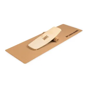 BoarderKING Indoorboard Curved, deska do balansowania + mata + wałek, drewno/korek #92418
