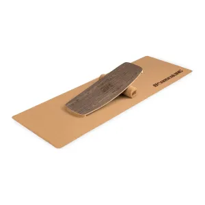BoarderKING Indoorboard Curved, deska do balansowania + mata + wałek, drewno/korek