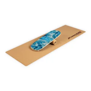 BoarderKING Indoorboard Flow, deska do balansowania, trickboard, z matą i wałkiem, drewno/korek #93730