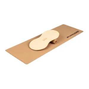 BoarderKING Indoorboard Physio, deska do balansowania, mata, wałek, drewno/korek, naturalna
