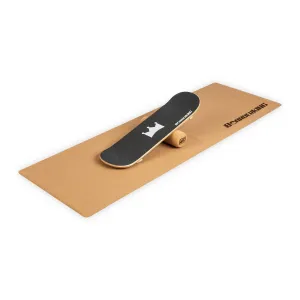 BoarderKING Indoorboard Skate, deska do balansowania, mata, wałek, drewno/korek, czarna