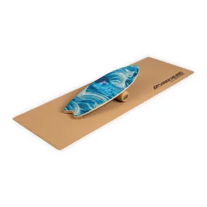 BoarderKING Indoorboard Wave, deska do balansowania + mata + wałek, drewno/korek #93763