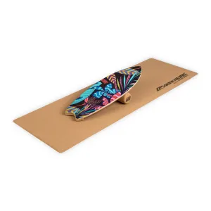 BoarderKING Indoorboard Wave, deska do balansowania + mata + wałek, drewno/korek #93764