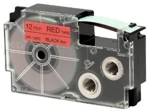 Casio XR-12RD1, 12mm x 8m, czarny druk / czerwony podkład, taśma oryginalna