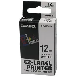 Casio XR-12WE1, 12mm x 8m, czarny druk / biały podkład, taśma oryginalna