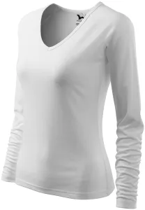 Damska dopasowana koszulka, dekolt w szpic, biały #315429