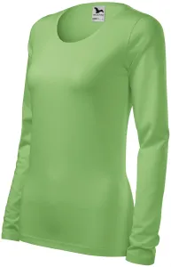 Damska dopasowana koszulka z długim rękawem, zielony groszek #315578