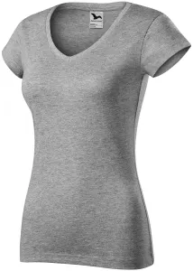 T-shirt damski slim fit z dekoltem w szpic, ciemnoszary marmur #319550